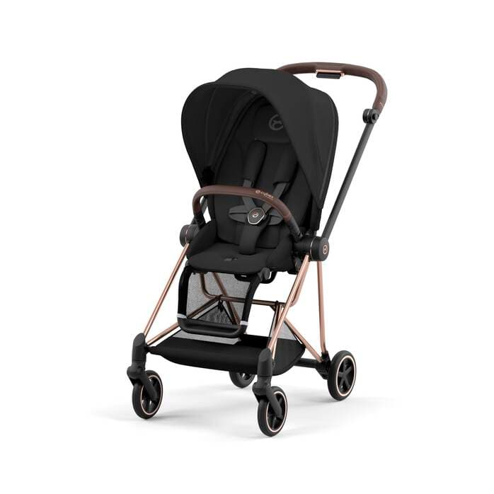 Cybex Mios en mode poussette - Siège face route avec châssis Rosegold et textiles Sepia Black